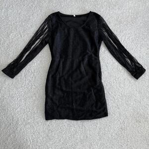 Women’s Elegant Black Sparkle Mini Dress with slit sleeves (size 3XL)